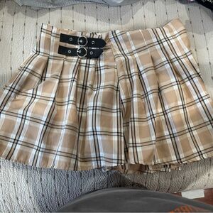 Plaid Tan Skirt with Belt Accents
